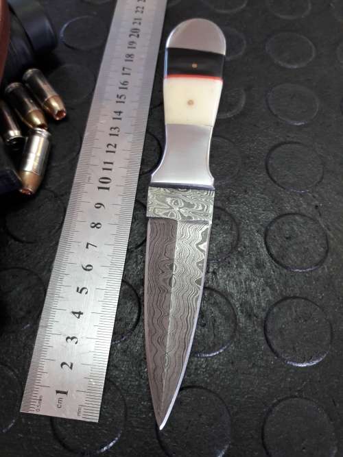Handmade DAMASCUS steel Dagger with Camel bone and Bull Horn handle scales. No reserve auction.