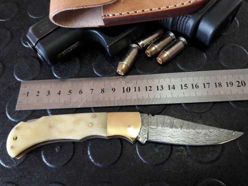 Handmade DAMASCUS  Folding Knife. Please study pictures for detail. Crazy R1 start, No reserve.