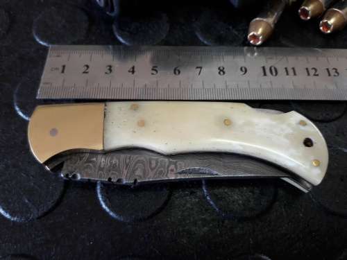 Handmade DAMASCUS  Folding Knife. Please study pictures for detail. Crazy R1 start, No reserve.