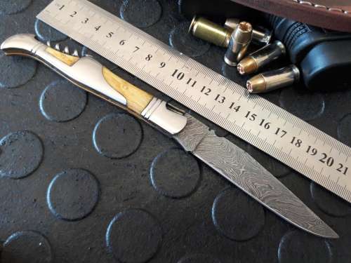 Handmade DAMASCUS  Folding Knife. Please study pictures for detail. Crazy R1 start, No reserve.