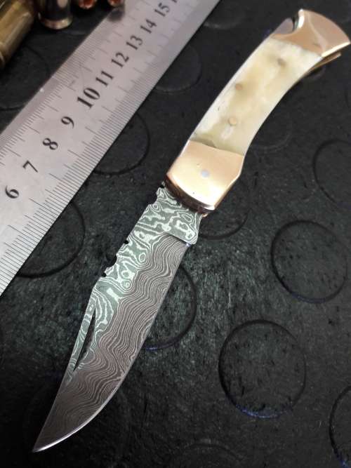 Handmade DAMASCUS  Folding Knife. Please study pictures for detail. Crazy R1 start, No reserve.