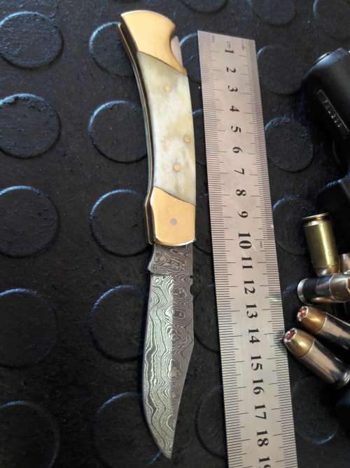 Handmade DAMASCUS  Folding Knife. Please study pictures for detail. Crazy R1 start, No reserve.