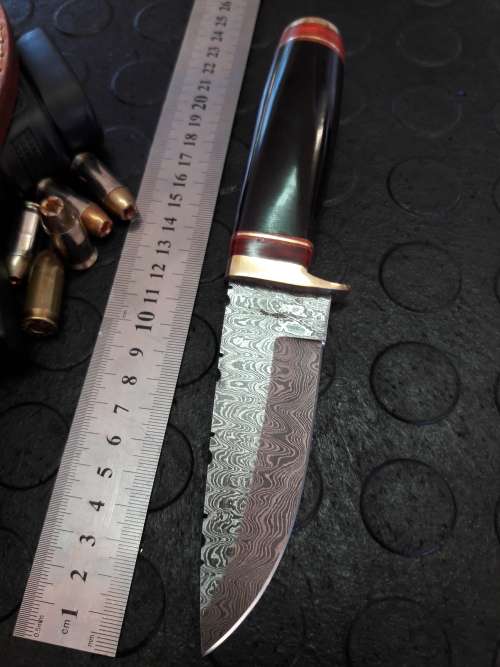 Handmade DAMASCUS steel Knife with Bull horn handle. R1 start, No reserve auction.