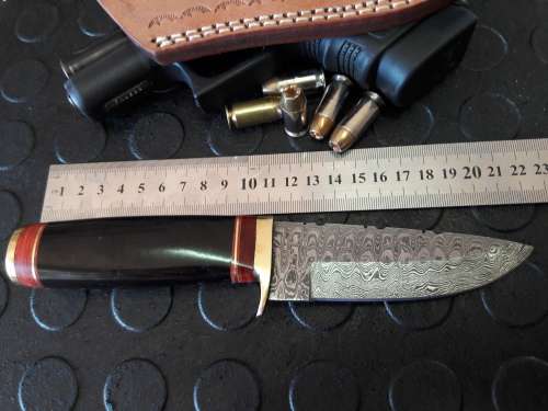 Handmade DAMASCUS steel Knife with Bull horn handle. R1 start, No reserve auction.