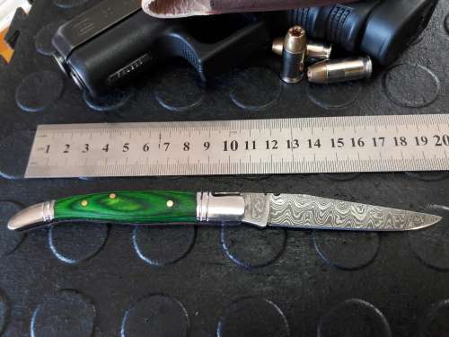 Handmade DAMASCUS  Folding Knife with wooden handle scales, Crazy R1 start, No reserve.