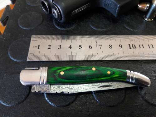 Handmade DAMASCUS  Folding Knife with wooden handle scales, Crazy R1 start, No reserve.