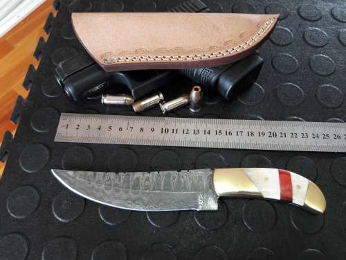 Handmade DAMASCUS Steel Knife, Camel Bone handle. Crazy R1 start, No reserve.