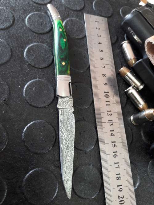 Handmade DAMASCUS  Folding Knife with wooden handle scales, Crazy R1 start, No reserve.