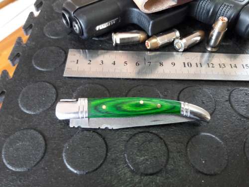 Handmade DAMASCUS  Folding Knife with wooden handle scales, Crazy R1 start, No reserve.