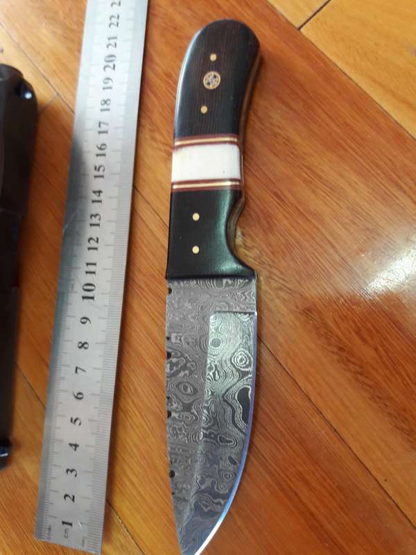 Handmade DAMASCUS Steel Knife, MICARTA and Camel Bone handle scales. Crazy R1 start, No reserve.