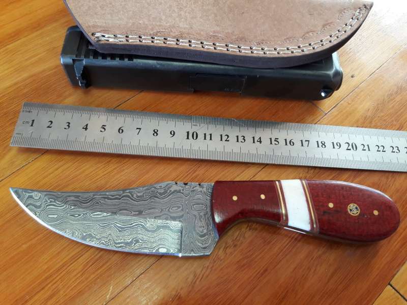 Handmade DAMASCUS Steel Knife, MICARTA and Camel Bone handle scales. Crazy R1 start, No reserve.
