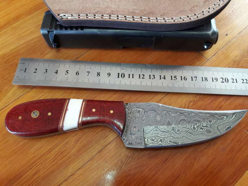 Handmade DAMASCUS Steel Knife, MICARTA and Camel Bone handle scales. Crazy R1 start, No reserve.