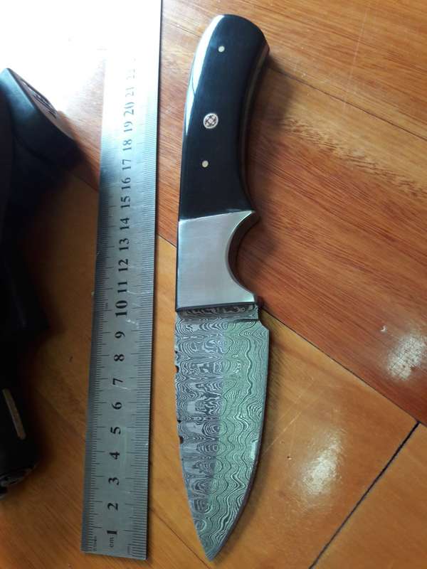 Handmade DAMASCUS Steel Knife with Bull horn handle scales. Crazy R1 start, No reserve.