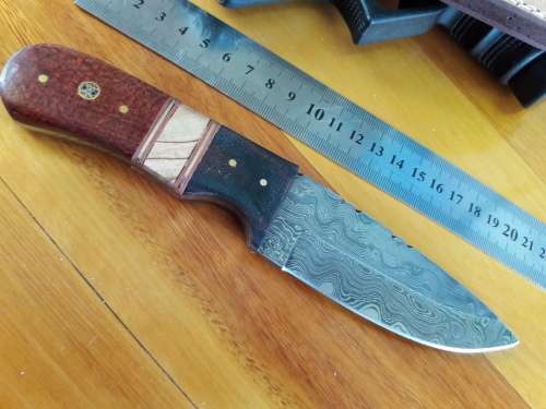 Handmade DAMASCUS Steel Knife, Micarta and wooden handle scales. Crazy R1 start, No reserve.