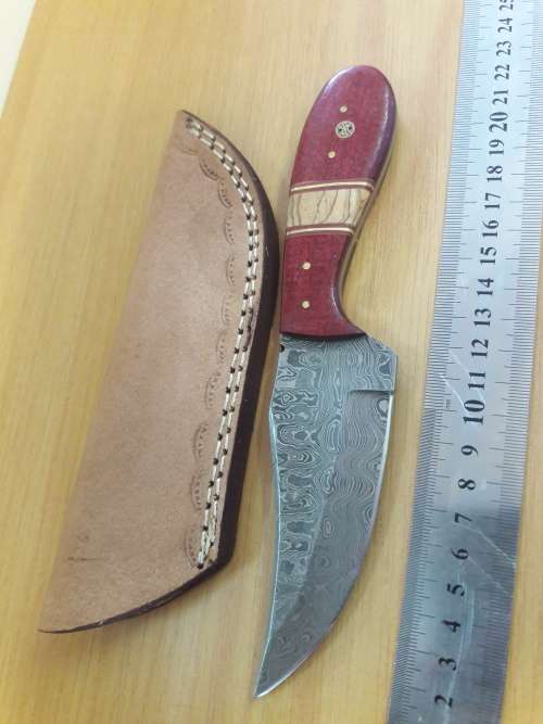 Handmade DAMASCUS Steel Knife, Micarta and wooden handle scales. Crazy R1 start, No reserve.