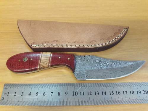 Handmade DAMASCUS Steel Knife, Micarta and wooden handle scales. Crazy R1 start, No reserve.