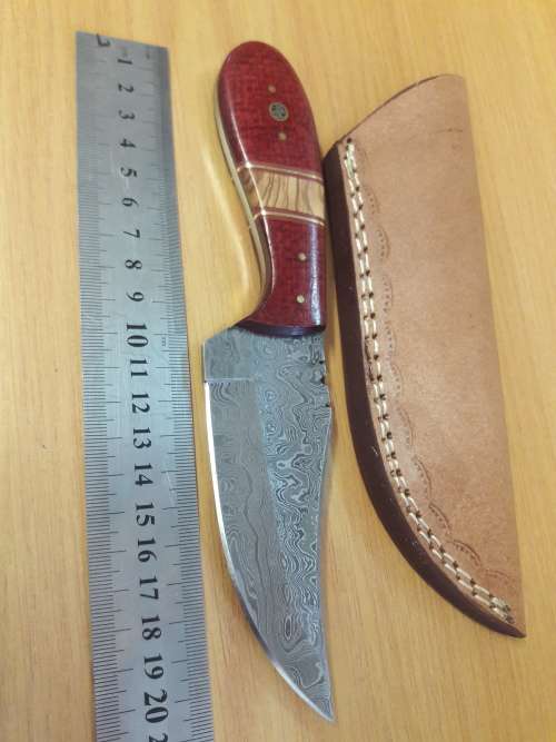 Handmade DAMASCUS Steel Knife, Micarta and wooden handle scales. Crazy R1 start, No reserve.