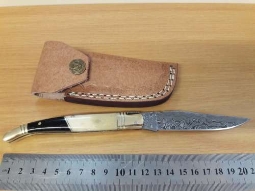 Handmade DAMASCUS  Folding Knife. Please study pictures for detail. Crazy R1 start, No reserve.