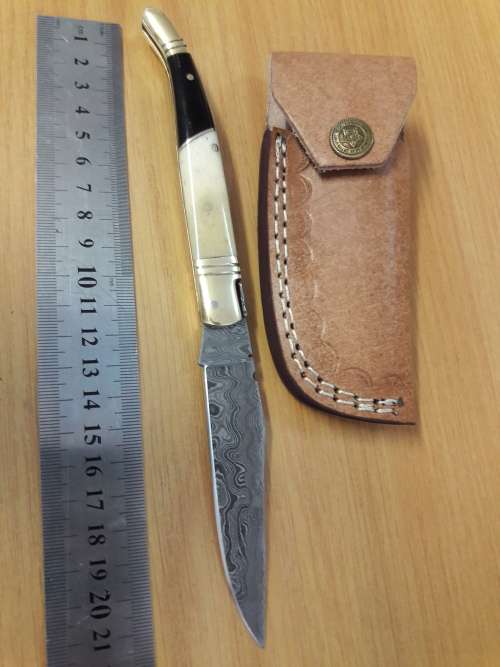 Handmade DAMASCUS  Folding Knife. Please study pictures for detail. Crazy R1 start, No reserve.