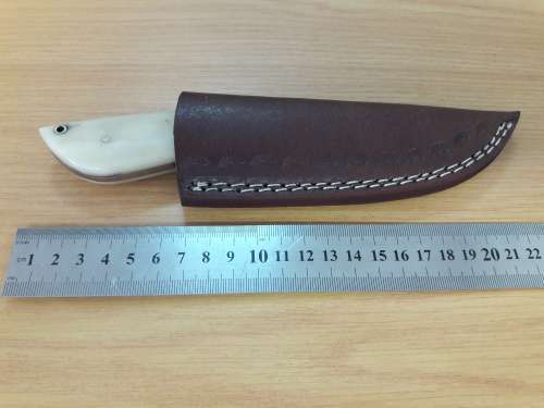 Handmade DAMASCUS Steel Knife, Camel Bone and wooden handle scales.