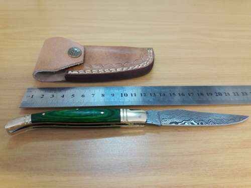 Handmade DAMASCUS  Folding Knife with wooden handle scales, Crazy R1 start, No reserve.