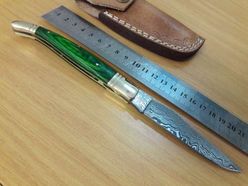 Handmade DAMASCUS  Folding Knife with wooden handle scales, Crazy R1 start, No reserve.