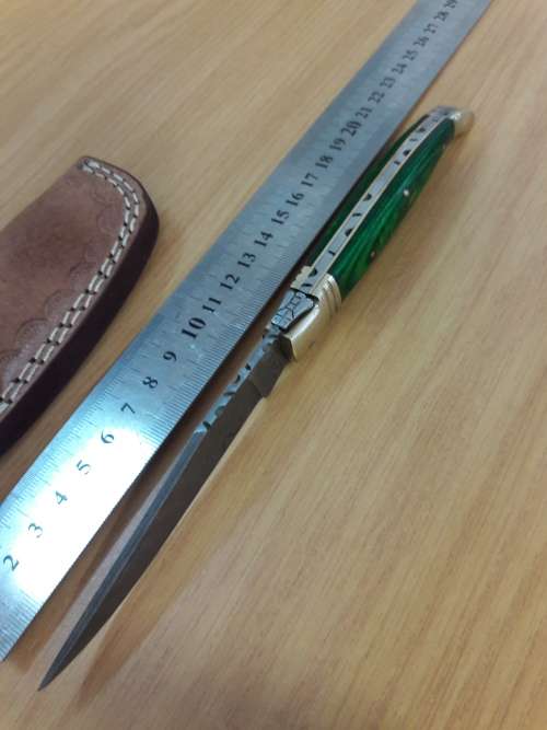 Handmade DAMASCUS  Folding Knife with wooden handle scales, Crazy R1 start, No reserve.