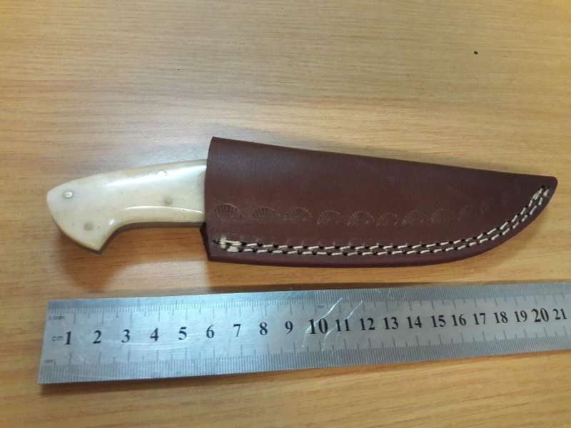 Handmade DAMASCUS Steel Knife, Bull horn and Camel Bone handle scales. NEW DESIGN !!!!