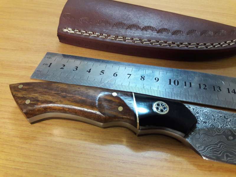 Handmade DAMASCUS Steel Knife, Bull Horn and Wooden handle. BRAND NEW DESIGN!!!