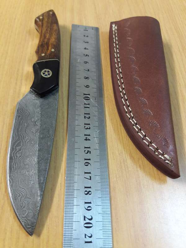 Handmade DAMASCUS Steel Knife, Bull Horn and Wooden handle. BRAND NEW DESIGN!!!