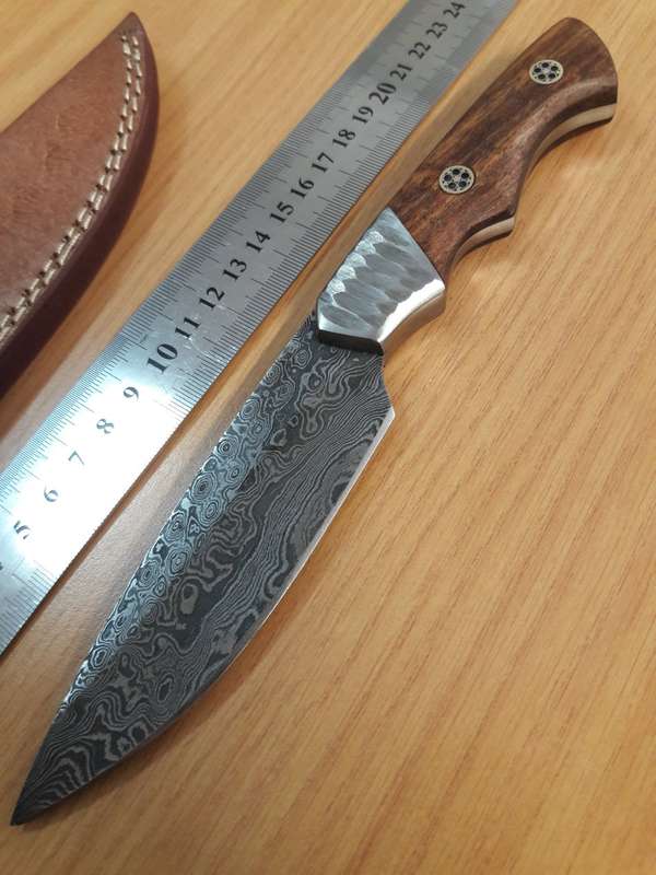 Handmade DAMASCUS Steel Knife, Wooden handle Scales with a stainless steel bolster. NEW DESIGN !!!!