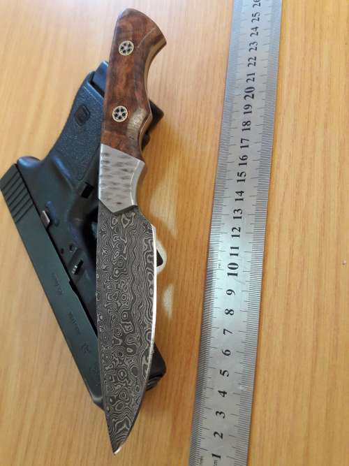 Handmade DAMASCUS Steel Knife, Wooden handle Scales with a stainless steel bolster. NEW DESIGN !!!!
