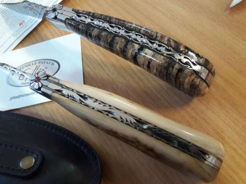Le Capuchadou by Fontenille Pataud, Hand made in France, Fossilized Mammoth Handle Knives.