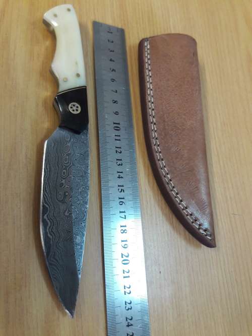 Handmade DAMASCUS Steel Knife, Bull horn and Camel Bone handle scales. NEW DESIGN !!!!!