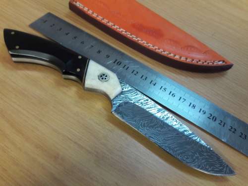 Handmade DAMASCUS Steel Knife, Bull horn and Camel Bone handle scales. NEW DESIGN !!!!!