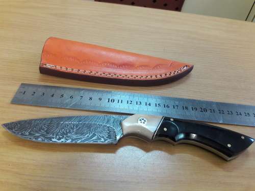 Handmade DAMASCUS Steel Knife, Bull horn and Camel Bone handle scales. NEW DESIGN !!!!!