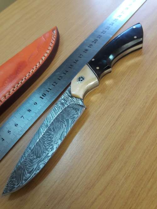 Handmade DAMASCUS Steel Knife, Bull horn and Camel Bone handle scales. NEW DESIGN !!!!!