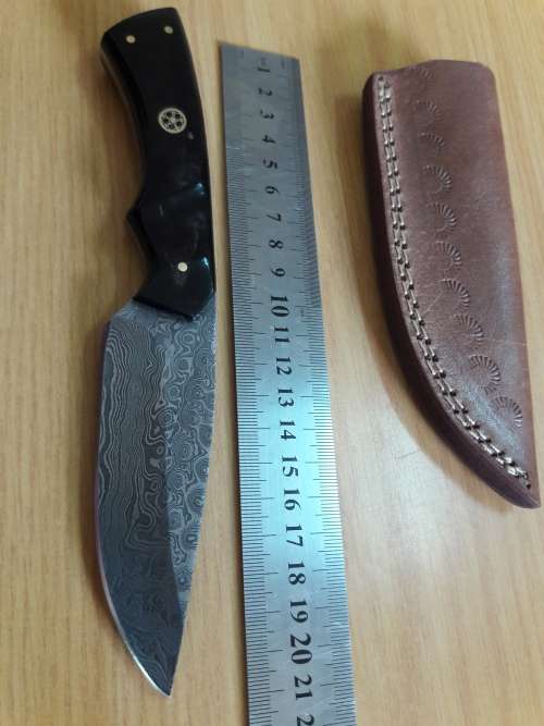 Handmade DAMASCUS Steel Knife, Bull horn handle scales. NEW DESIGN !!!!!!!!!