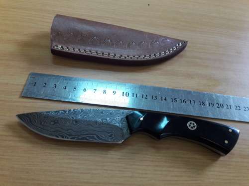 Handmade DAMASCUS Steel Knife, Bull horn handle scales. NEW DESIGN !!!!!!!!!