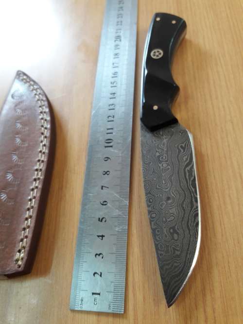 Handmade DAMASCUS Steel Knife, Bull horn handle scales. NEW DESIGN !!!!!!!!!