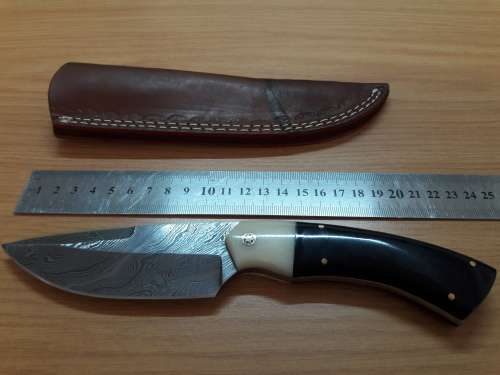 Handmade DAMASCUS Steel Knife, Bull horn and Camel Bone handle scales. NEW DESIGN !!!!!