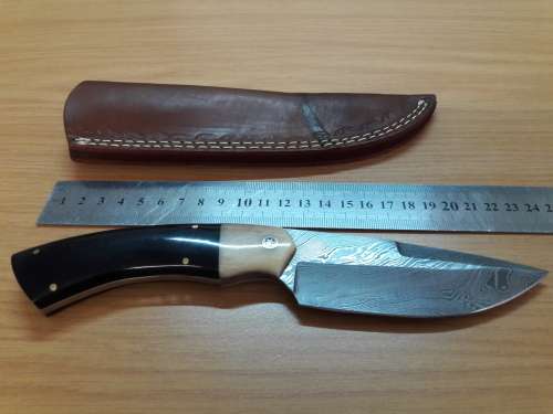 Handmade DAMASCUS Steel Knife, Bull horn and Camel Bone handle scales. NEW DESIGN !!!!!