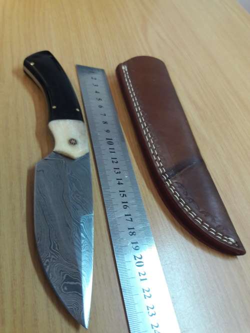 Handmade DAMASCUS Steel Knife, Bull horn and Camel Bone handle scales. NEW DESIGN !!!!!