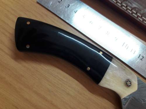 Handmade DAMASCUS Steel Knife, Bull horn and Camel Bone handle scales. NEW DESIGN !!!!!