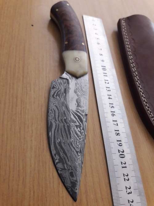 Handmade DAMASCUS Steel Knife, Camel Bone and Wooden handle scales. NEW DESIGN !!!!!