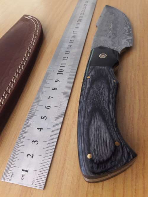 Handmade DAMASCUS Steel Knife, Bull horn and Wooden handle scales. NEW DESIGN !!!!!
