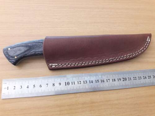 Handmade DAMASCUS Steel Knife, Bull horn and Wooden handle scales. NEW DESIGN !!!!!