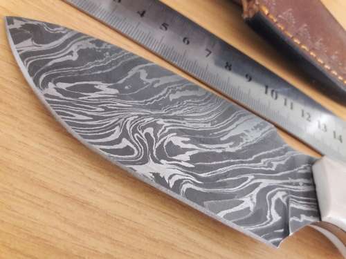 Handmade DAMASCUS Steel Hunting Knife, Bull horn and Camel Bone handle scales. NEW DESIGN !!!!!
