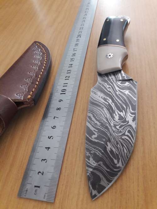 Handmade DAMASCUS Steel Hunting Knife, Bull horn and Camel Bone handle scales. NEW DESIGN !!!!!