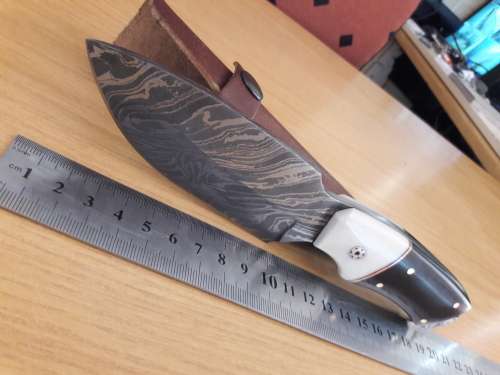 Handmade DAMASCUS Steel Hunting Knife, Bull horn and Camel Bone handle scales. NEW DESIGN !!!!!